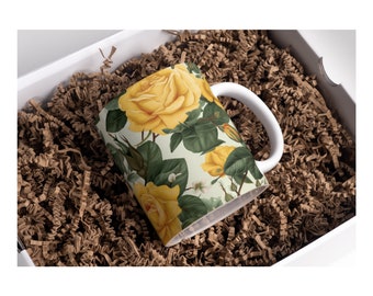 Gelbe Rosen-Becher-Sublimationsdesign: Nahtlose Blumenbecher-Verpackung (digitaler Download)