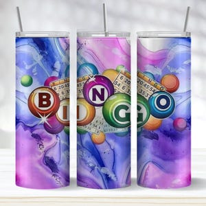 Emballage de gobelet de boules de bingo-test PNG, cartes de bingo et boules 20 oz design en sublimation de gobelet maigre, téléchargement immédiat, emballage de gobelet de bingo