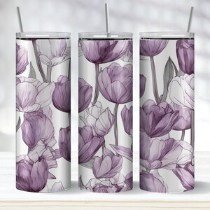 Purple Seamless Tulips Flower Tumbler Wrap PNG, Tulips 20 oz Skinny Tumbler Sublimation Design, Instant Download, Floral Tulip Design