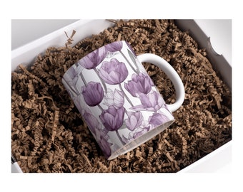 Purple Tulip Mug Press Design: Seamless Sublimation Template (Digital Download)