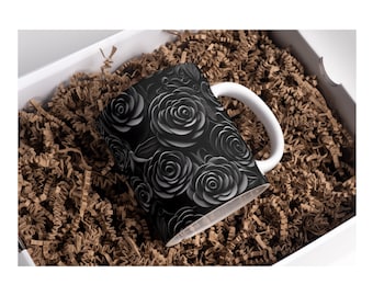 Black 3D Roses Seamless for Sublimation, Digital Mug Wrap Template, Sublimation Design Ready to Press