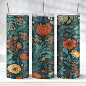 Wild Flower Seamless Tumbler Wrap PNG, Cottage Core 20oz Skinny Tumbler Sublimation Design, Instant Download