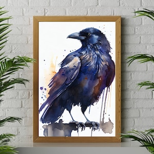 Raven Watercolor Painting Print, Bird Art Wall Decor
