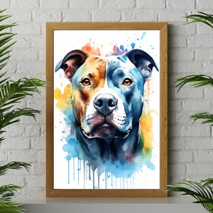 American Pit Bull Terrier Watercolor Painting Print, Dog Watercolor,  Pit Bull Animal Print