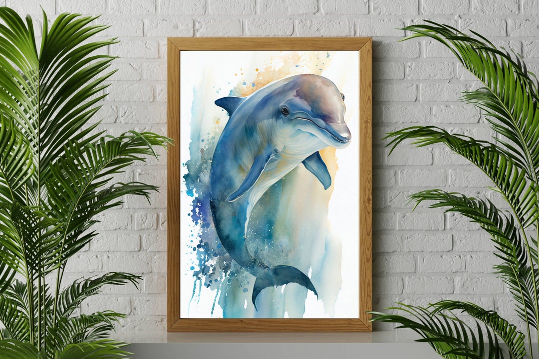 Dolphin Watercolor Painting Print, Ocean Art Wall Decor, Coastal Art ...