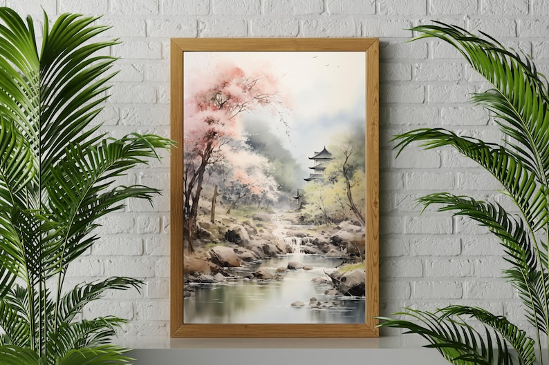 Japanese Landscape Watercolor Painting Print, Calming Zen Art Wall ...