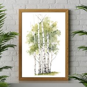 Birch Tree Watercolor Painting Print, Birch Trees Forest Watercolor, Gift for Nature Lover