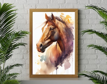 Horse Watercolor Painting Print, Country Rural Animal Art Wall Decor for Horse Lover and Equestrian, Art for Farmhouse
