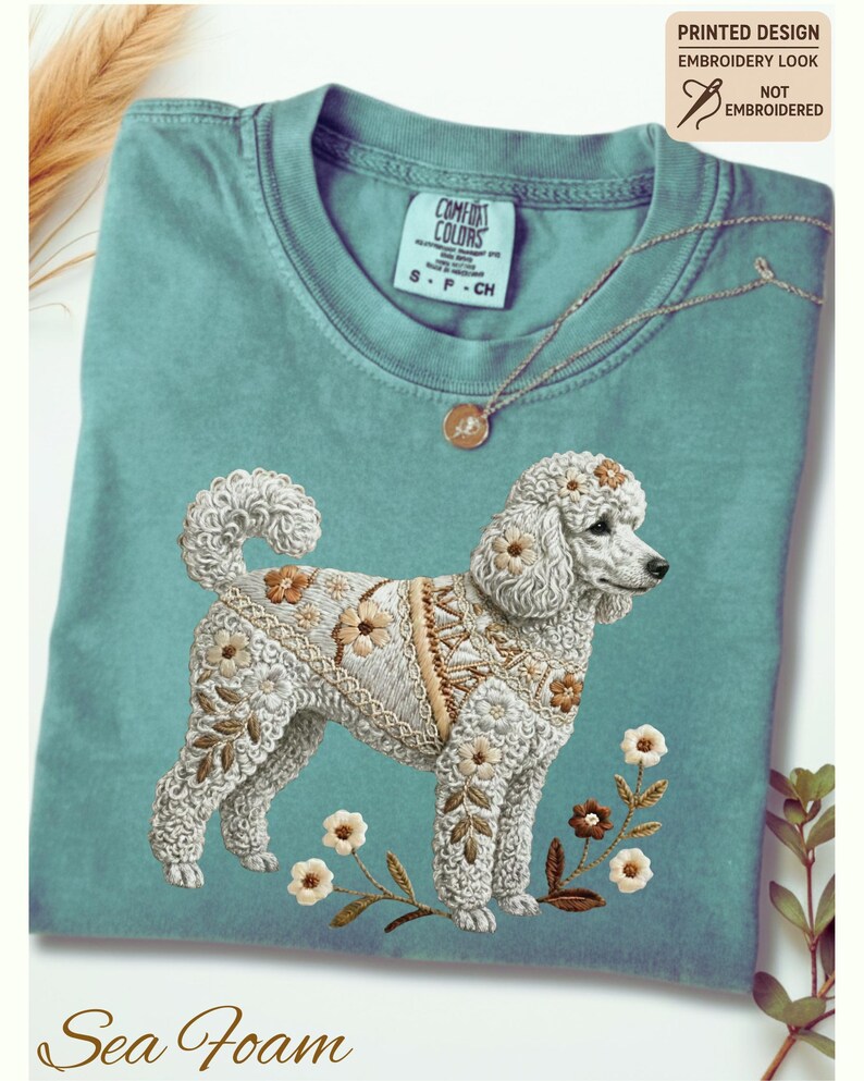 Comfort Colors Poodle Shirt, Printed Embroidery Look Poodle Memorial ...