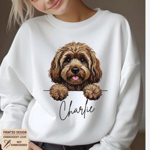 Custom Printed Doodle Dog Sweatshirt, Printed Embroidery Look Labradoodle Cockapoo GoldenDoodle Sweater image 10