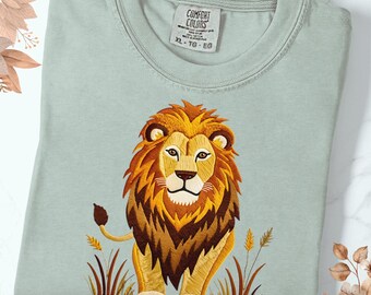Comfort Colors Lion T-shirt: Boho Cottagecore Printed Embroidered