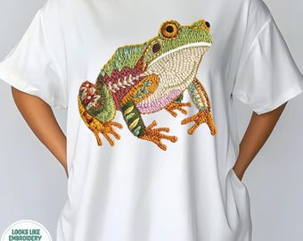 Comfort Colors Frog T-Shirt: Boho Style Embroidered-Look Tee