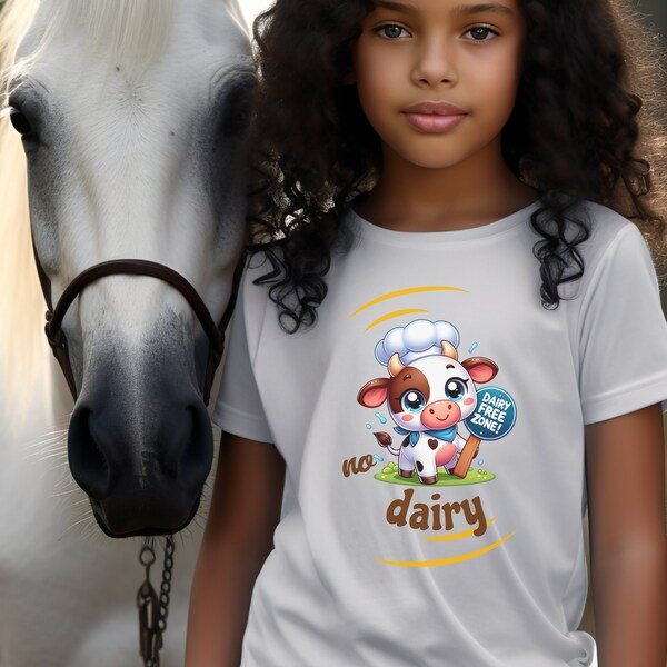 Dairy Free Zone Kids T-Shirt - Cute Cow Allergy Awareness Tee - Vegan Child Shirt - No Dairy Allergen Friendly Clothing.