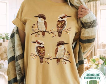 Kookaburra T-Shirt: Printed Embroidered-Style Australian Birdlife Design