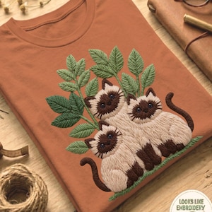 Comfort Colors Siamese Cat Shirt, Boho Cottagecore Printed Embroidered Look Tshirt