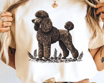 Maglietta Comfort Colors Poodle, maglietta nera con ricamo stampato a forma di barboncino