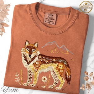 Comfort Colors Wolf Embroidered Look Shirt | Wild Wolf T-Shirt | Unisex Wilderness Tee | Nature Lover Oversize Shirt