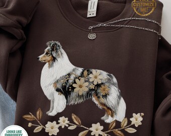 Sudadera con estampado de perro pastor de Shetland, suéter con estampado de collie y sheltie con aspecto bordado