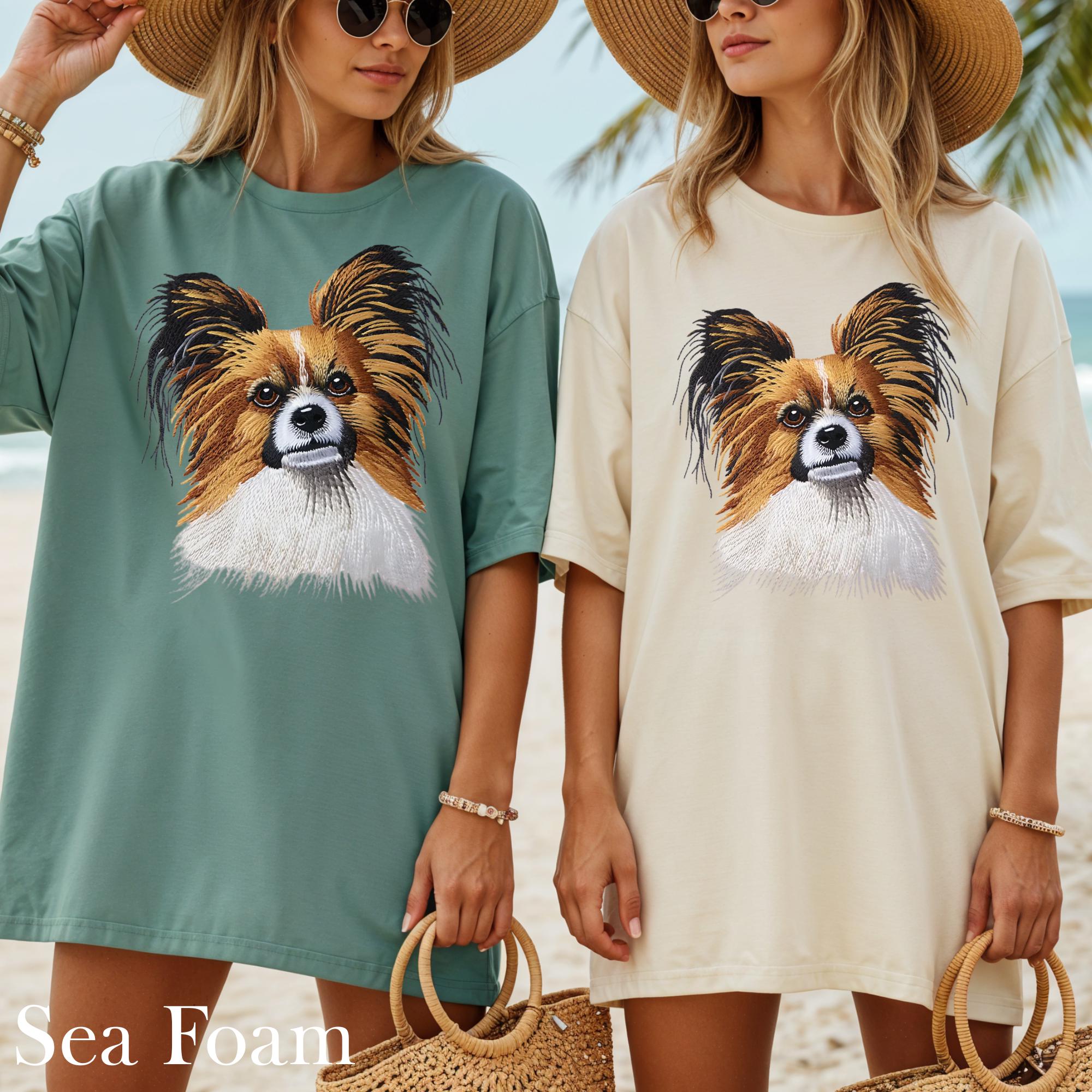 Comfort Colors Papillon Mom Shirt, Printed Embroidered Look