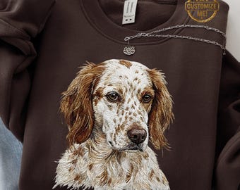 Sudadera con estampado de setter inglés, suéter conmemorativo para perros con aspecto de bordado estampado