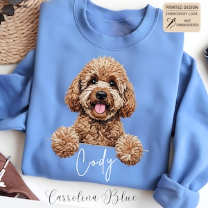 Custom Printed Doodle Dog Sweatshirt, Printed Embroidery Look Labradoodle Cockapoo GoldenDoodle Sweater image 2