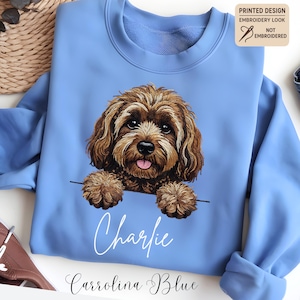 Custom Printed Doodle Dog Sweatshirt, Printed Embroidery Look Labradoodle Cockapoo GoldenDoodle Sweater