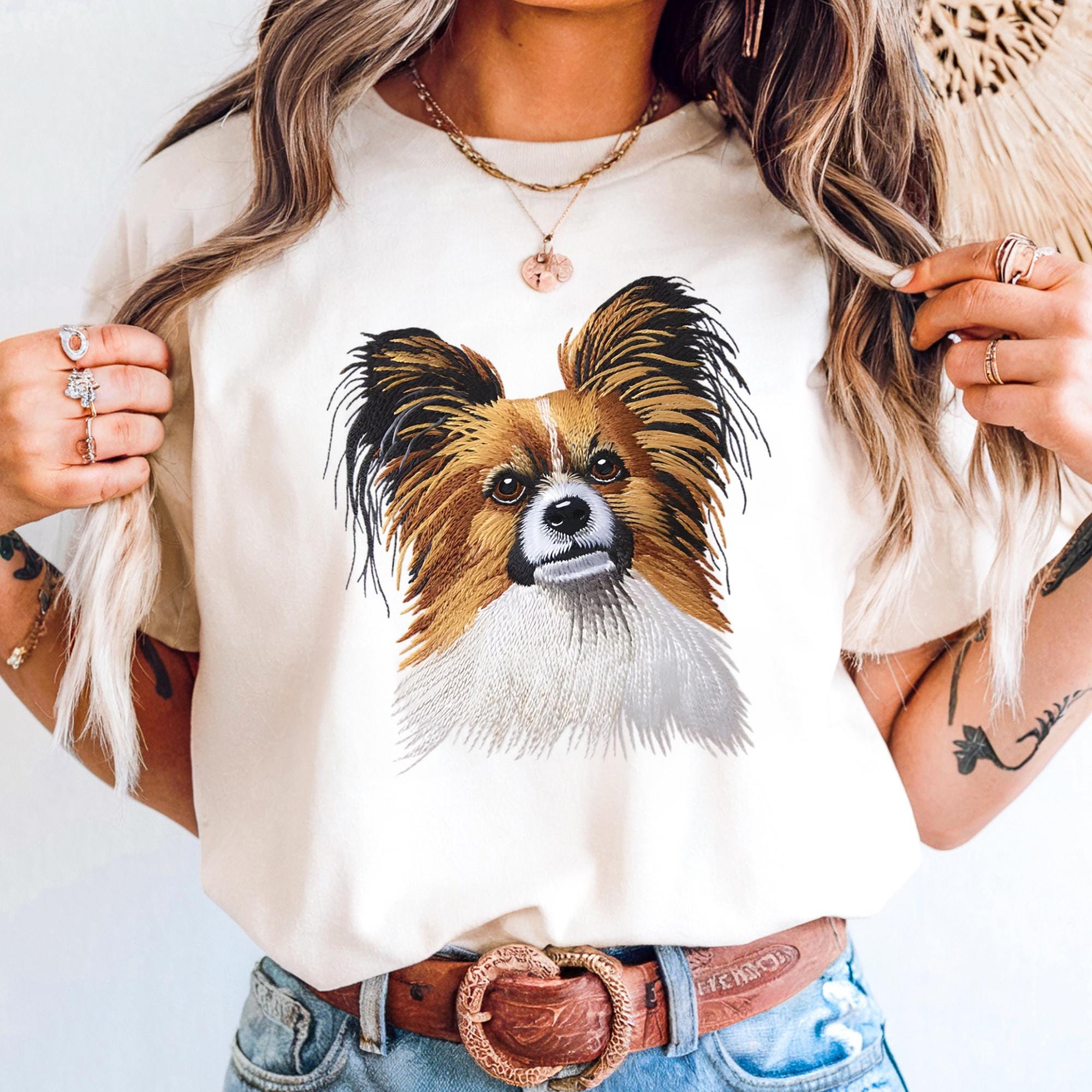Comfort Colors Papillon Mom Shirt, Printed Embroidered Look