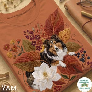 Camiseta de perro pastor de Shetland con colores cómodos, con estampado de sheltie y bordado, regalo para mamá.