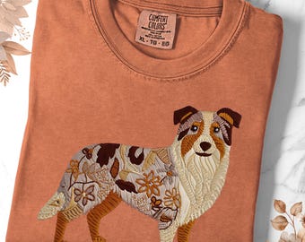 Comfort Colors Australischer Schäferhund Bedrucktes besticktes Look-Folk-T-Shirt