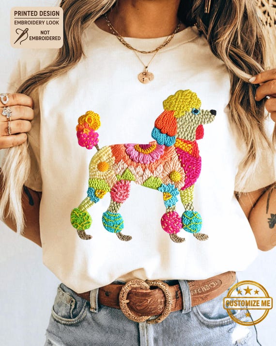 Comfort Colors Printed Poodle Shirt, Printed Embroidery Look Tee, Cute Poodle Mom Shirt