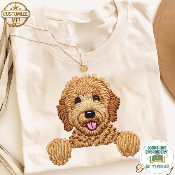Comfort Colors bedrucktes Doodle-Hunde-Shirt | Bedrucktes T-Shirt im Stick-Look für Labradoodle, Cockapoo und Goldendoodle