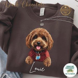 Custom Printed Doodle Dog Sweatshirt, Printed Embroidery Look Labradoodle Cockapoo Golden Doodle Sweater
