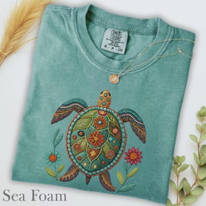 Comfort Colors Tee Turtle Ocean T Shirt, Boho Beach Embroidered Look Shirt, Ocean Summer Tee, Oversized Tee, Save the Turtle