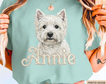 Camisa personalizada de West Highland Terrier con colores cómodos y aspecto bordado. Camisa personalizada de Westie.