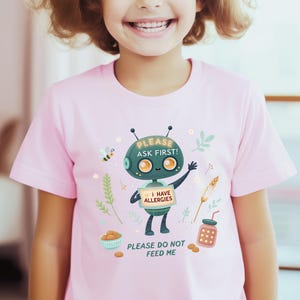 Camiseta de robot para niños con alergia a los alimentos, camiseta para niños con alergias, camiseta de no alimentar, camiseta de concienciación sobre las alergias para niños, camiseta de sensibilidad alimentaria