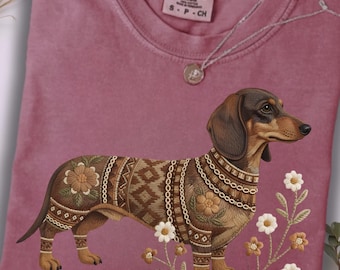 Comfort Colors Dackel Shirt, bedrucktes gesticktes Hunde-Gedenk-Shirt