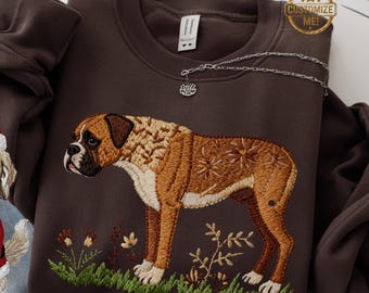 Boxer Sweatshirt, Printed Embroidered Look Boxer Dog Memorial Shirt