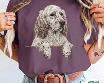 Camiseta para mamá de setter inglés con colores cómodos, estampado y bordado