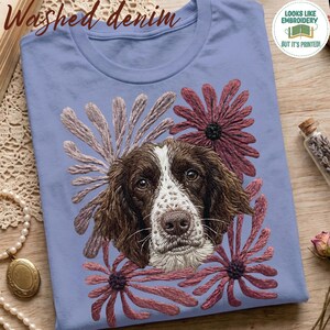 Springer Spaniel Comfort Colors Shirt: Printed Faux Embroidery Vintage Floral Dog Tee