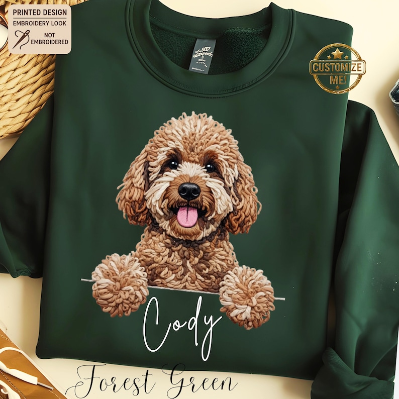 Custom Printed Doodle Dog Sweatshirt, Printed Embroidery Look Labradoodle Cockapoo GoldenDoodle Sweater image 7