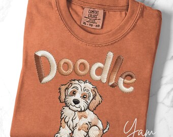 Comfort Colors Doodle-Hundemama-Shirt: Bedrucktes T-Shirt in Stickerei-Optik