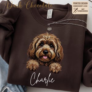 Custom Printed Doodle Dog Sweatshirt, Printed Embroidery Look Labradoodle Cockapoo GoldenDoodle Sweater image 2
