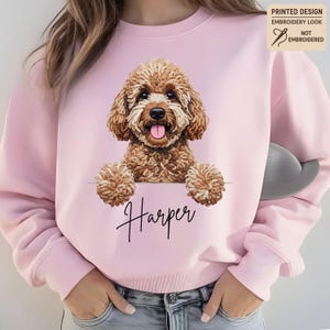 Custom Printed Doodle Dog Sweatshirt, Printed Embroidery Look Labradoodle Cockapoo GoldenDoodle Sweater image 10