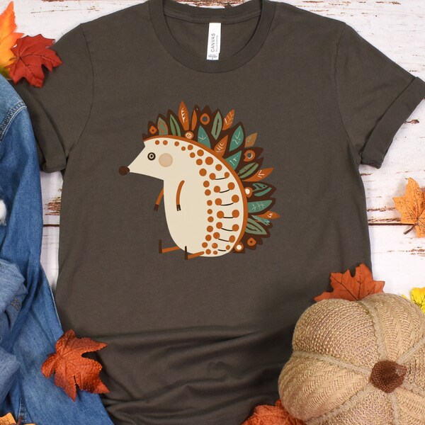 T-shirt mignon hérisson bohème avec plumes à motifs - T-shirt animalier adorable pour les amoureux des animaux