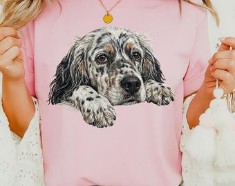 Camiseta para mamá de setter inglés con colores cómodos, estampado y bordado