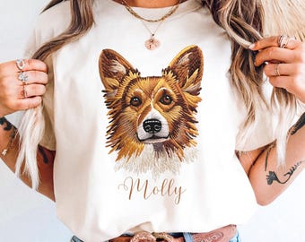 Comfort Colors Custom Corgi Dog Shirt, Printed Embroidered Look Dog Mom Gift