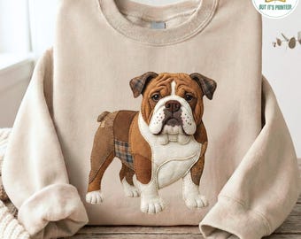 British Bulldog Sweatshirt, Patchwork Style Dog Memorial Sweater