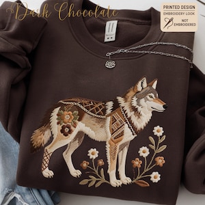 Printed Wild Wolf Sweatshirt: Printed Embroidered Look Wildlife Camping Hiking Adventure Shirt,