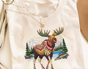 Camiseta de alce Comfort Colors: camiseta con estampado de animales salvajes y aspecto bordado