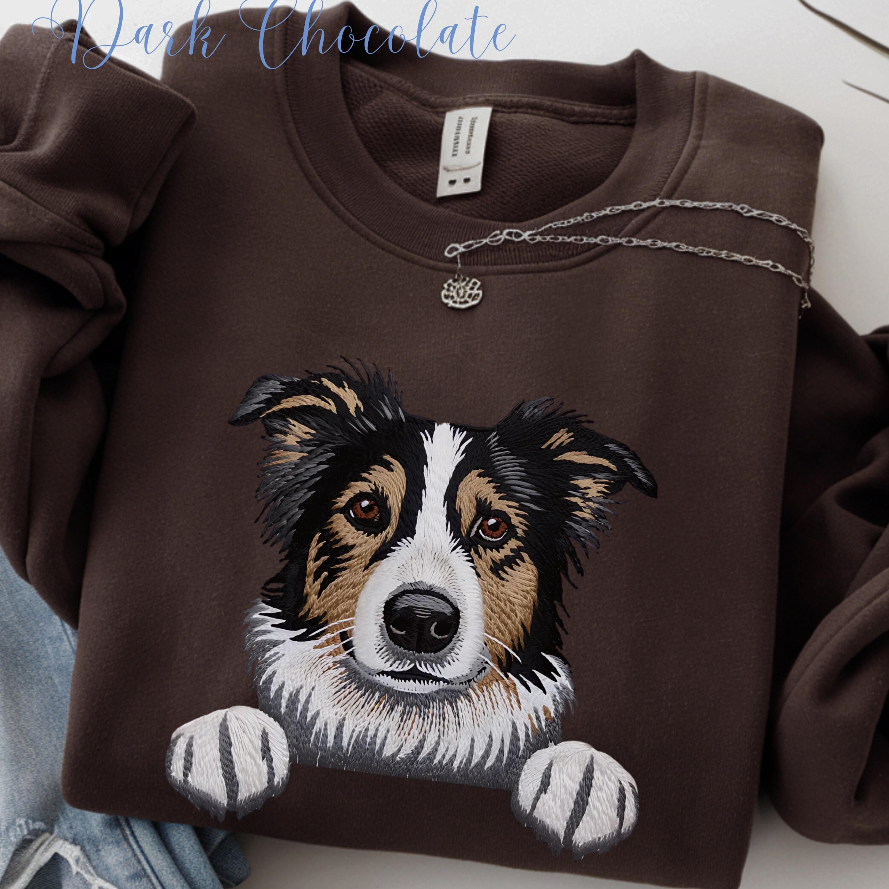 Border Collie Sweatshirt, Printed Embroidery Look Sheep Dog 